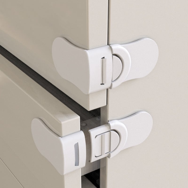 White plastic safety buckle for cabinet and drawer locks