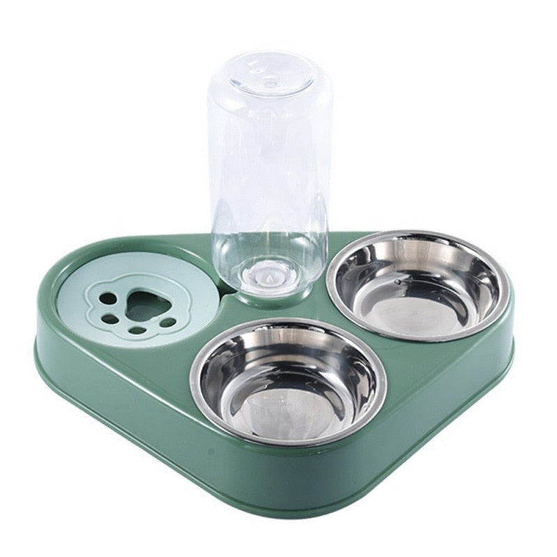 Pet Double Food Bowl with a great for keeping water and food separate - Double Green