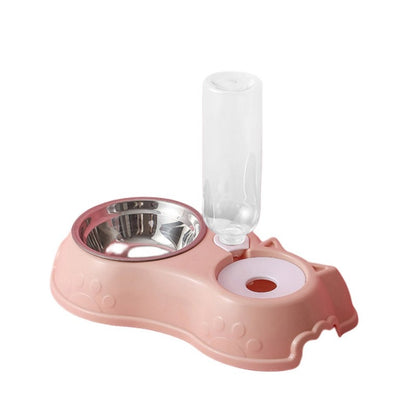 Pet Double Food Bowl with a great for preventing mess and spills - Single Pink