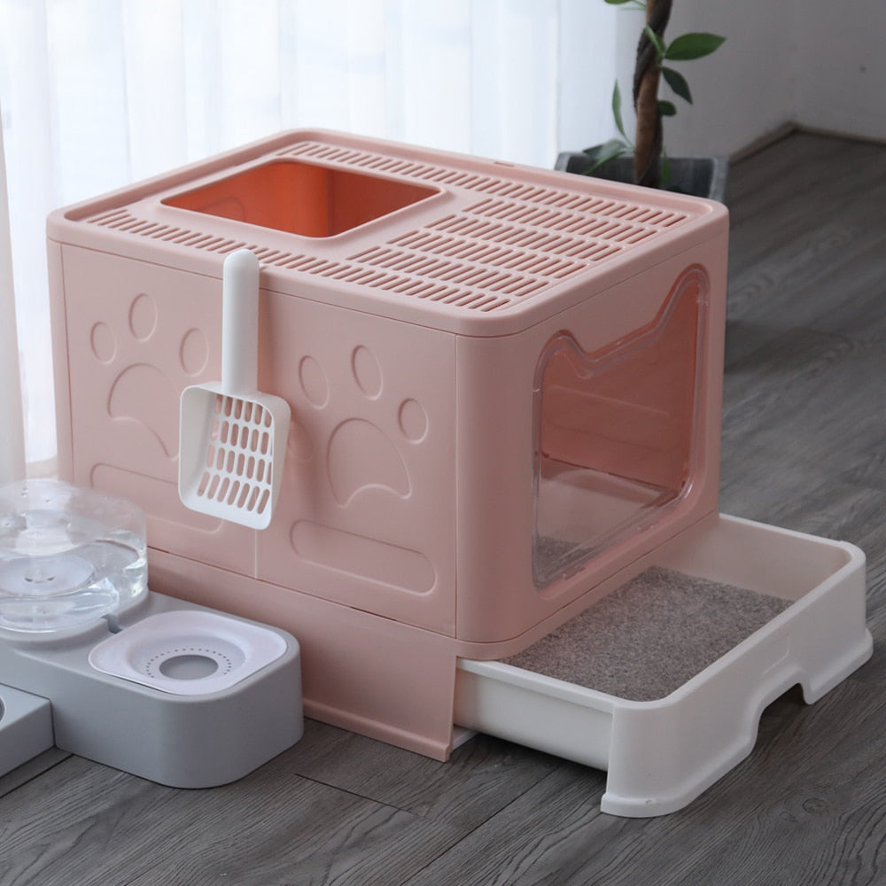 Convenient Cat Litter Box - Easy to assemble and use - Cherry Pink