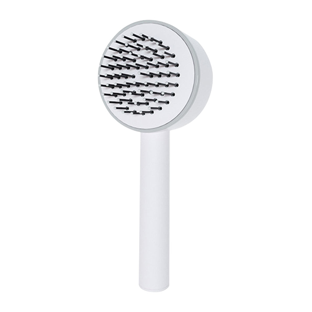 Self-cleaning hairbrush for convenient hair care - white