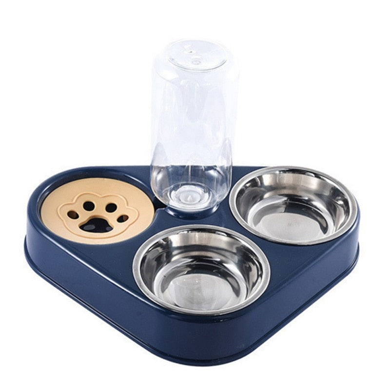 Pet Double Food Bowl with a non-slip base for stability - Double Navy Blue