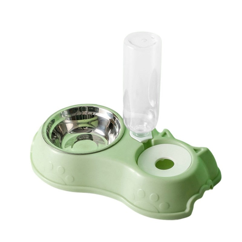 Pet Double Food Bowl with a perfect for keeping food and water organized - Single Green