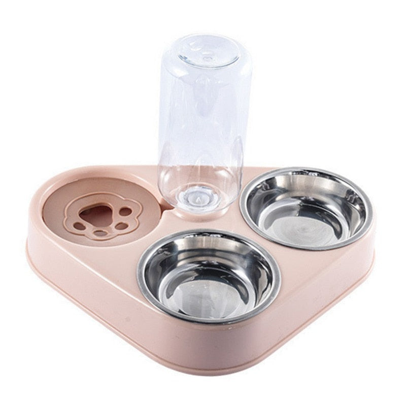 Pet Double Food Bowl with a perfect for preventing cross-contamination - Double Pink