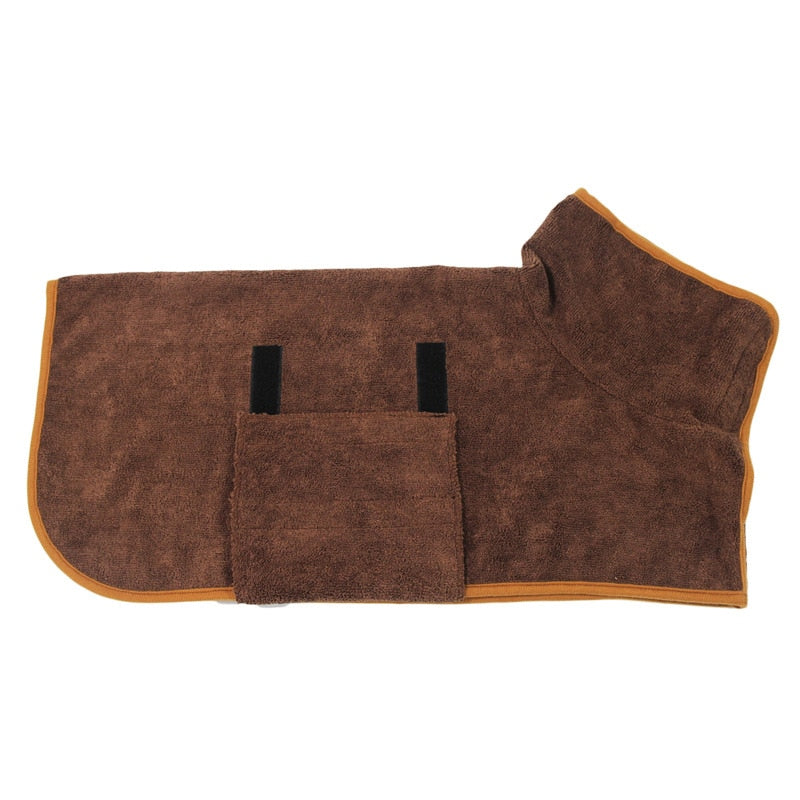 Pet Bathrobe and Towel with a great for easy clean up after bath time- Brown