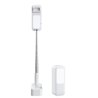 Retractable stand for phone with built-in lights and Bluetooth for streaming