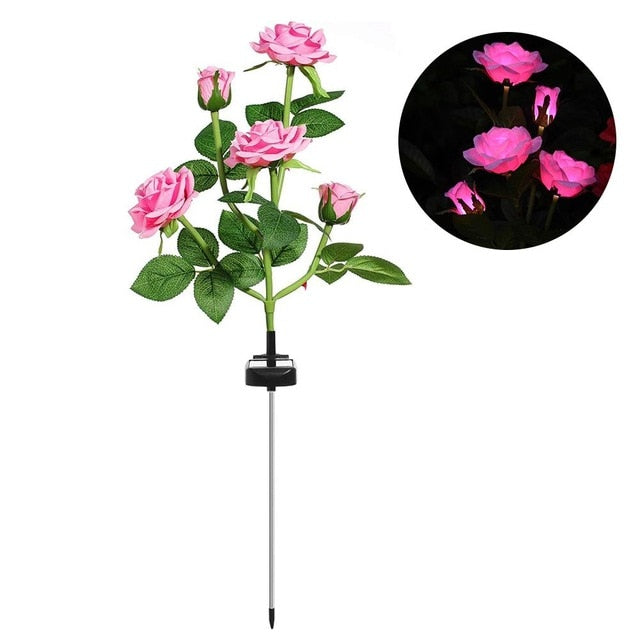 Solar Powered LED Rose Flower Light for Garden